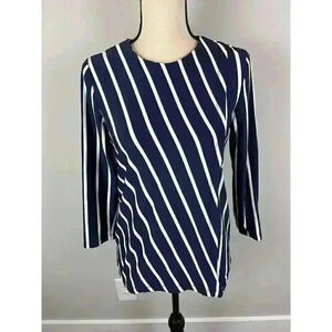 J. McLaughlin 3/4 Sleeve Spandex Catalina Blouse Navy Blue Striped Women's S